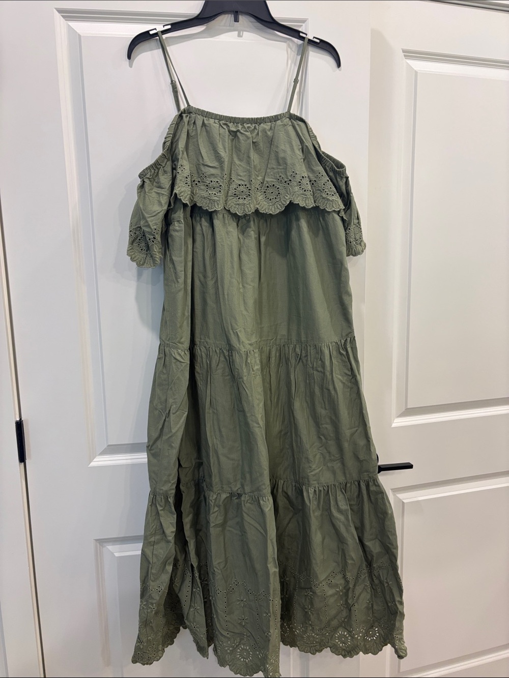 Old Navy Olive Green Eyelet Tiered Dress